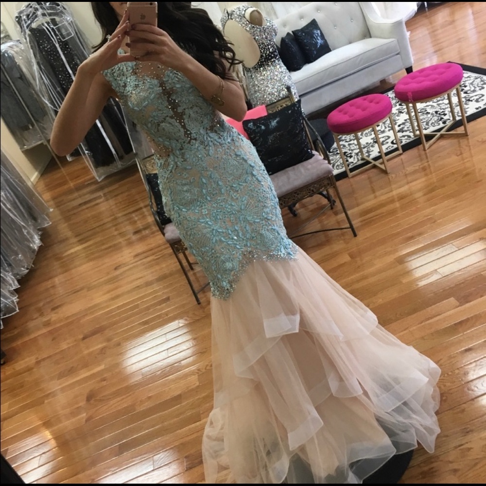 Jovani blue beaded mermaid gown size 2